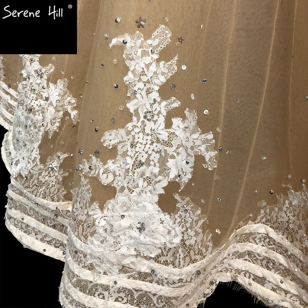 Dubai Champagne Long Sleeves Luxury Wedding Dresses 2024 Handmade Flowers Sequined Bridal Gowns HA2222 Custom Made