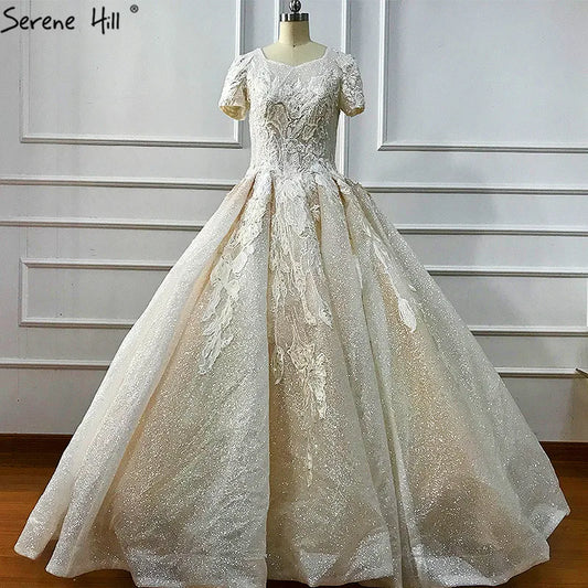 Ivory Luxury Short Sleeves Sexy Wedding Dresses 2024 High-end Vintage Glitter Bride Gowns Real Photo HA2227 Custom Made