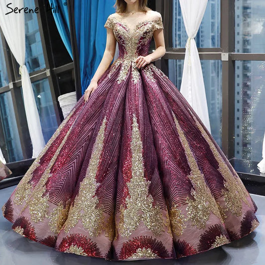 Purple Red Sleeveless Sparkly Luxury Wedding Dress 2024 Sequined High-end Sexy Bridal Gowns HM66754 Custom Made