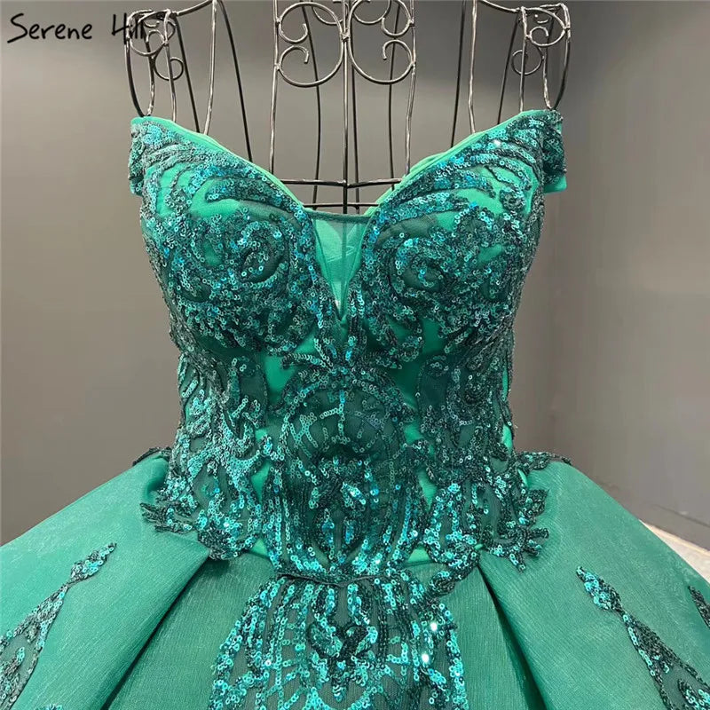 Gold Sweetheart Sexy Sequined Luxury Wedding Dresses 2024 High Quality Off Shoulder Sparkle Bridal Gowns HM67024 Custom Made