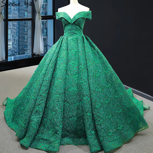 Green Off Shoulder Sexy Wedding Dress 2024 Lace Sequined Luxury High-end Bridal Gowns Real Photo HM66744 Custom Made