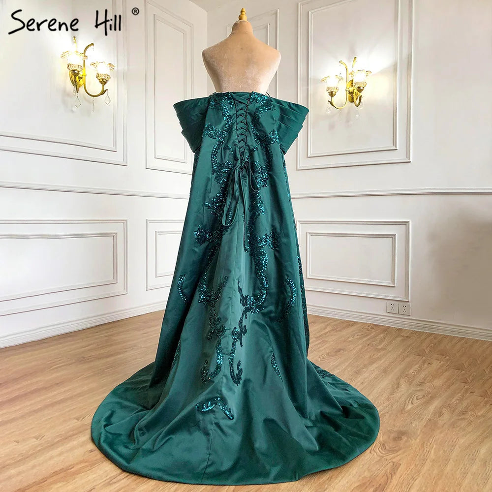 Serene Hill Green Mermaid Luxury Evening Dresses Gowns 2024 Satin Elegant Sexy For Women Party HM67227