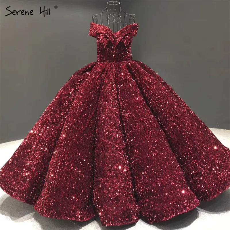 Dubai Sweetheart Sexy Green Luxury Wedding Dresses 2024 Sequined Off Shoulder Bridal Gowns Serene Hill HM66991 Custom Made