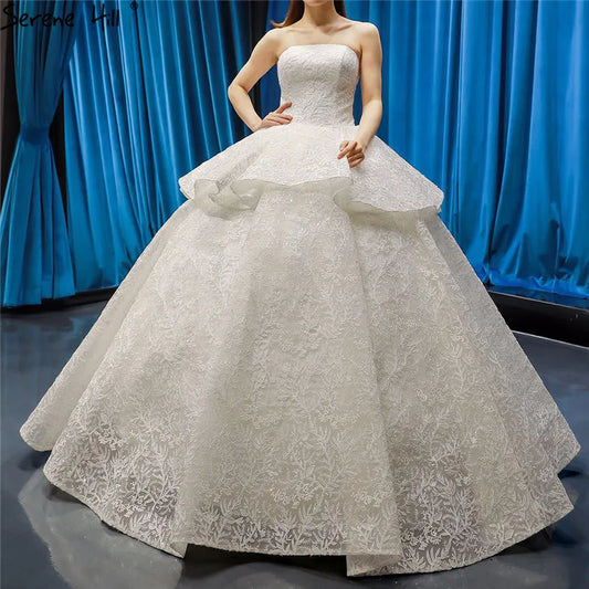 White Strapless Sexy Vintage Wedding Dresses 2024 Lace Sequined Sleeveless Bridal Gowns Real Photo HM66632 Custom Made