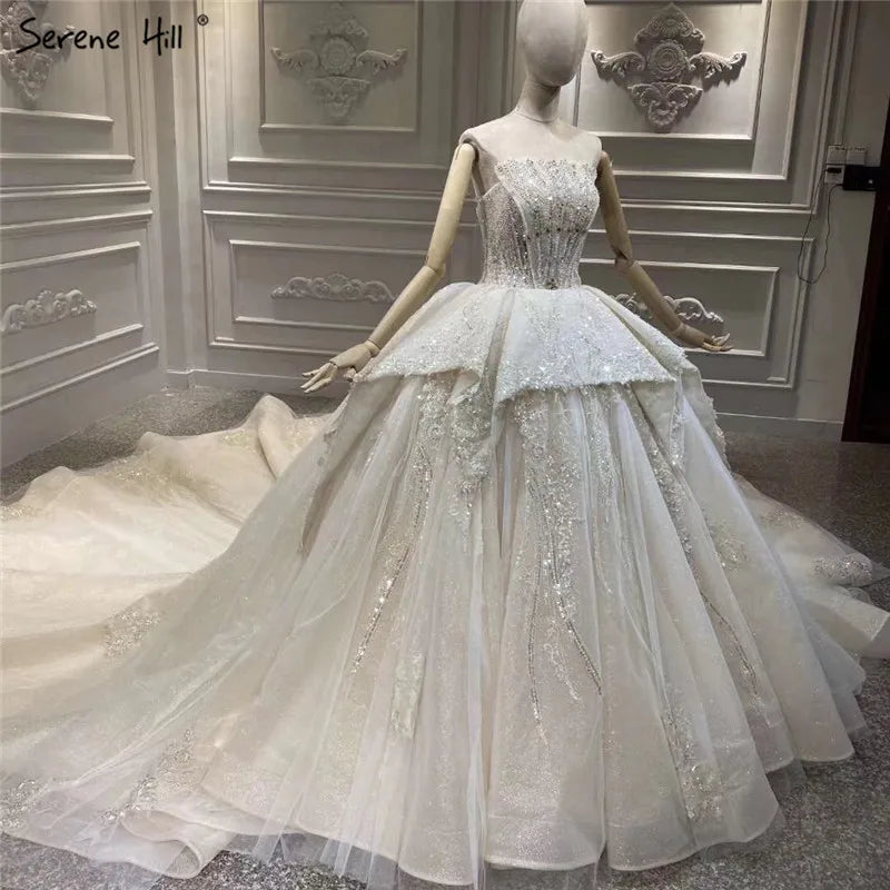 Ultimate Luxury Off Shoulder Sexy Wedding Dresses 2024 Dubai Champange Diamond Sequins Bridal Gowns HA2299 Custom Made