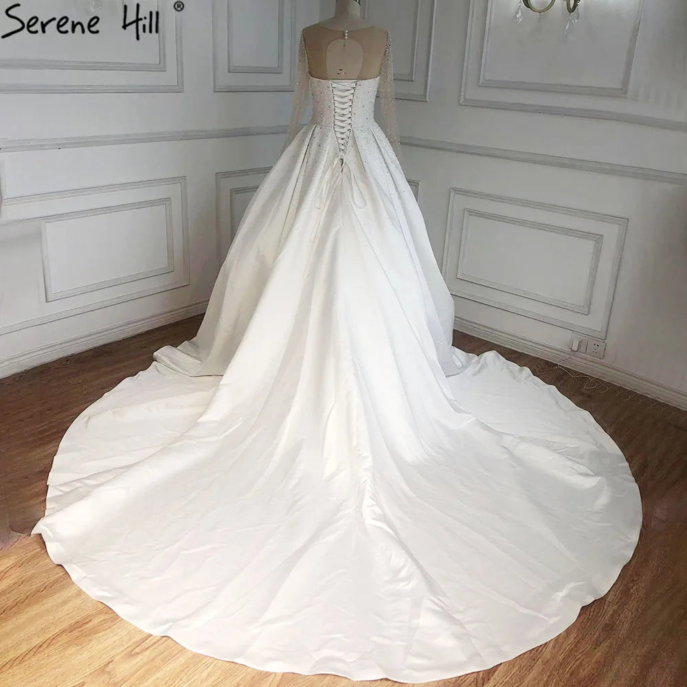 Dubai Luxury Sequined Sparkle Sexy Wedding Dresses 2024 White Sleeveless Vintage Bridal Gowns HA2260 Custom Made