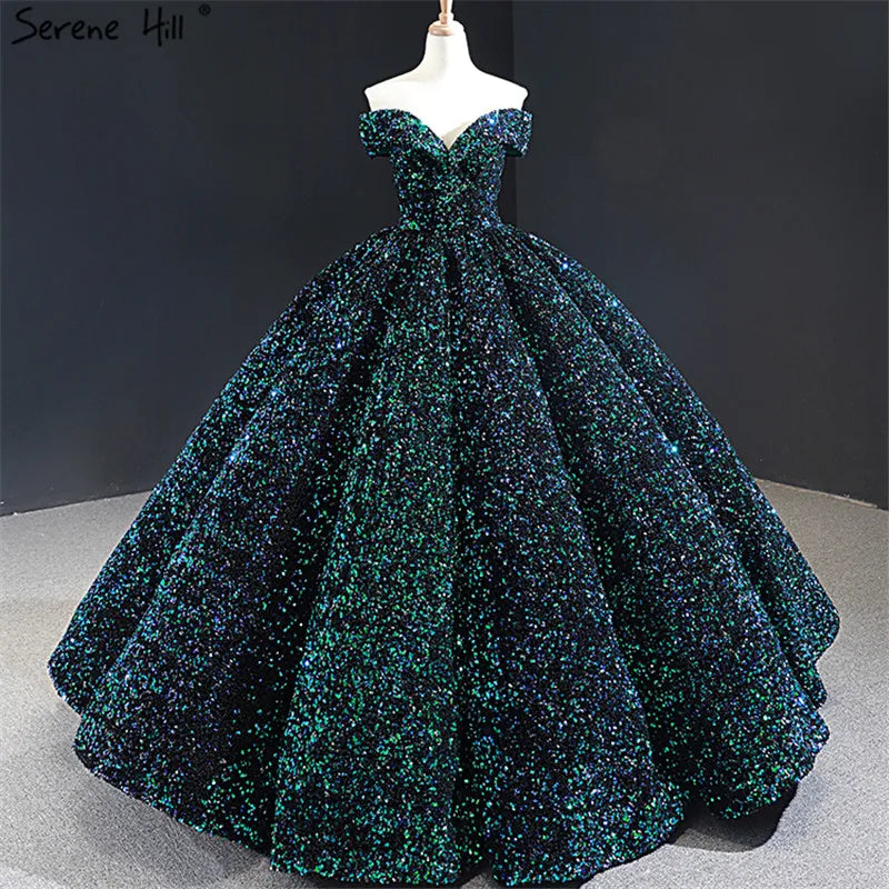 Dubai Sweetheart Sexy Green Luxury Wedding Dresses 2024 Sequined Off Shoulder Bridal Gowns Serene Hill HM66991 Custom Made