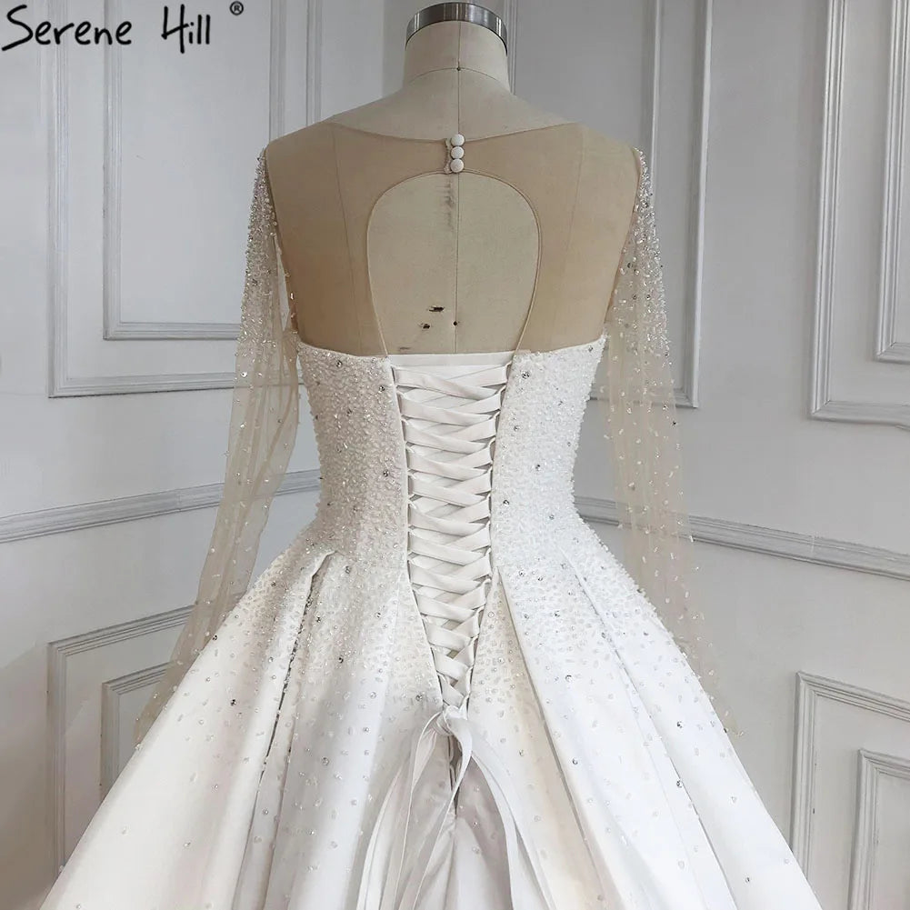 Dubai Luxury Sequined Sparkle Sexy Wedding Dresses 2024 White Sleeveless Vintage Bridal Gowns HA2260 Custom Made