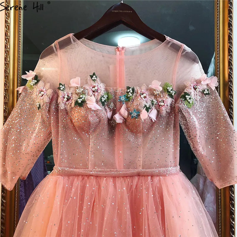 2024 New Fashion Half Sleeves Evening Dresses Beach Flowers Crystal Sparkle Formal Evening Gowns Serene Hill LA6536