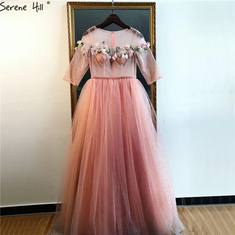 2024 New Fashion Half Sleeves Evening Dresses Beach Flowers Crystal Sparkle Formal Evening Gowns Serene Hill LA6536