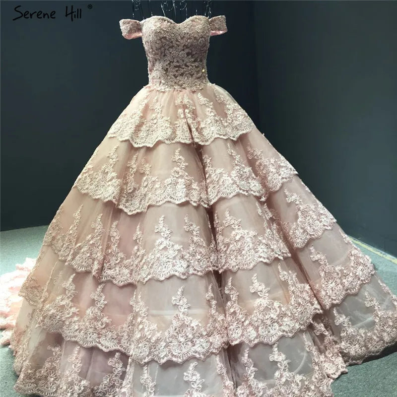 Wine Red Lace Tiered Vintage High-end Sexy Wedding Dress 2024 Off Shoulder Bridal Gowns Real Photo HM66786 Custom Made