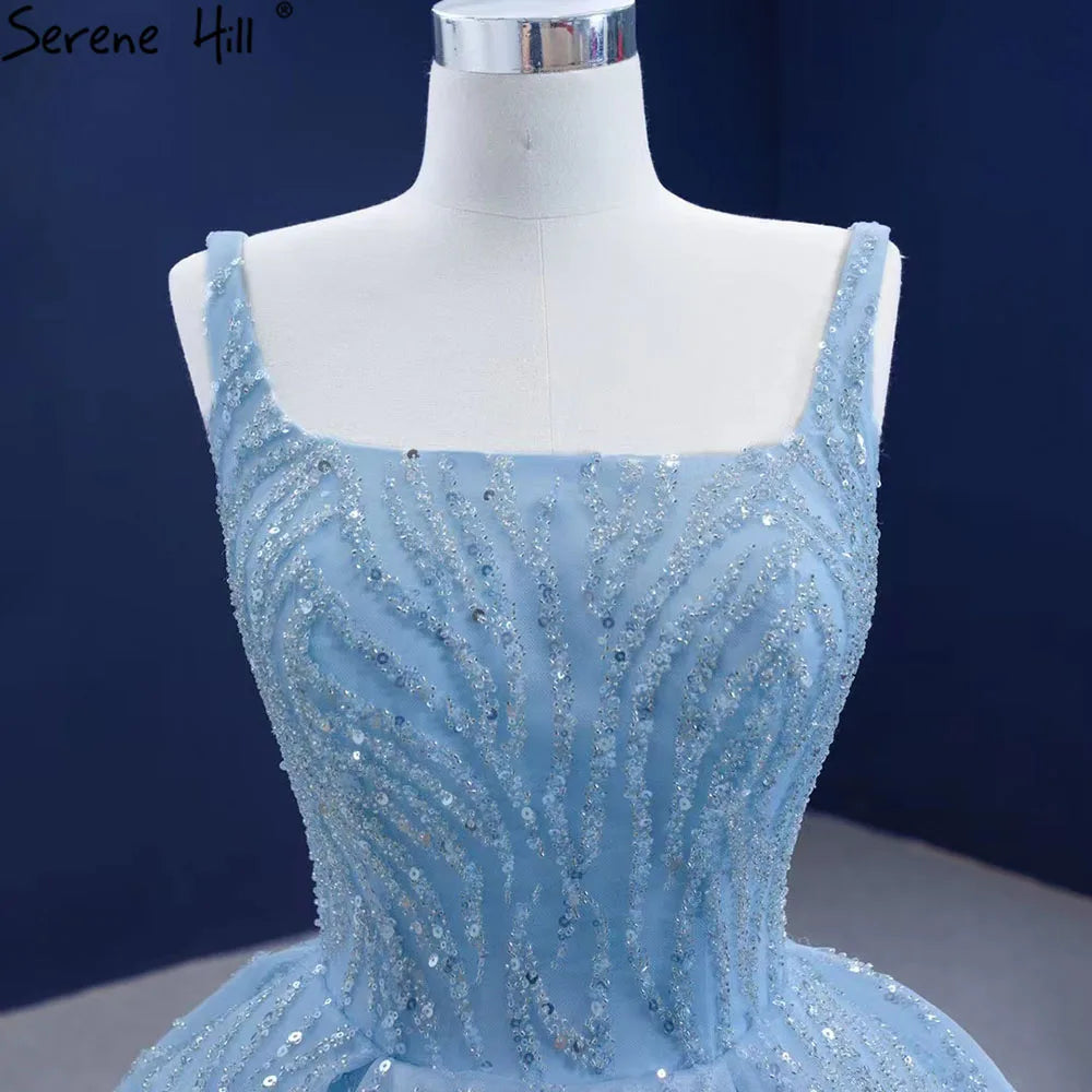 Serene Hill Blue Luxury High end Wedding Dresses 2024 Beaded Sleeveless Lace Up Bridal Dress HM67331 Custom Made