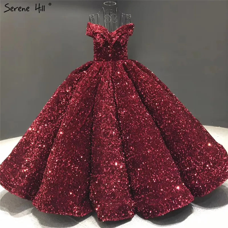 Dubai Sweetheart Sexy Green Luxury Wedding Dresses 2024 Sequined Off Shoulder Bridal Gowns Serene Hill HM66991 Custom Made