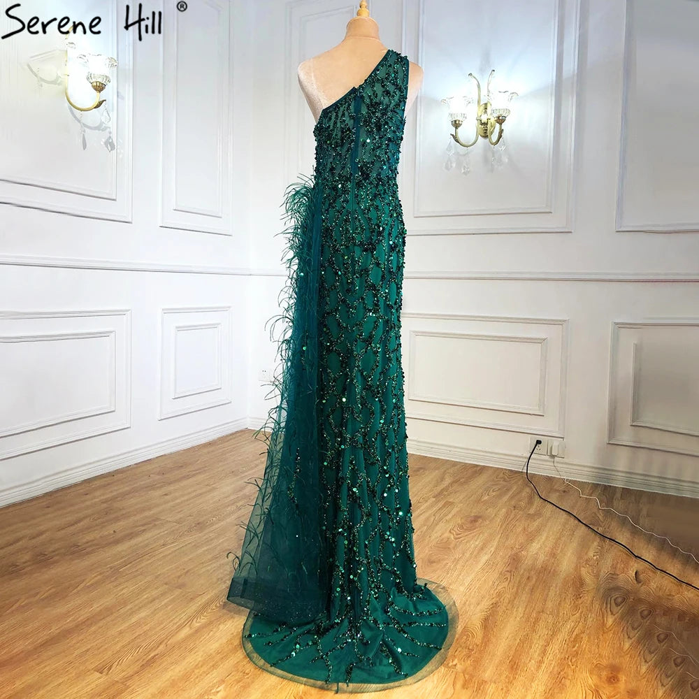 Pink Luxury One Shouder Split Evening Dresse 2023 Elegant Mermaid Beading Gowns Feathers For Women Party BLA70829 Serene Hill