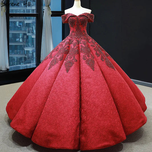 Wine Red Vintage High-end Sexy Wedding Dress 2024 Off Shoulder Beading Lace Bridal Gowns Real Photo HM66859 Custom Made