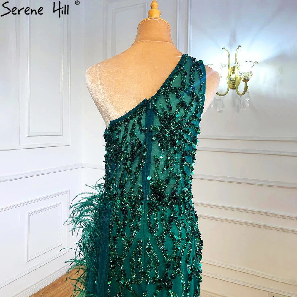 Pink Luxury One Shouder Split Evening Dresse 2023 Elegant Mermaid Beading Gowns Feathers For Women Party BLA70829 Serene Hill