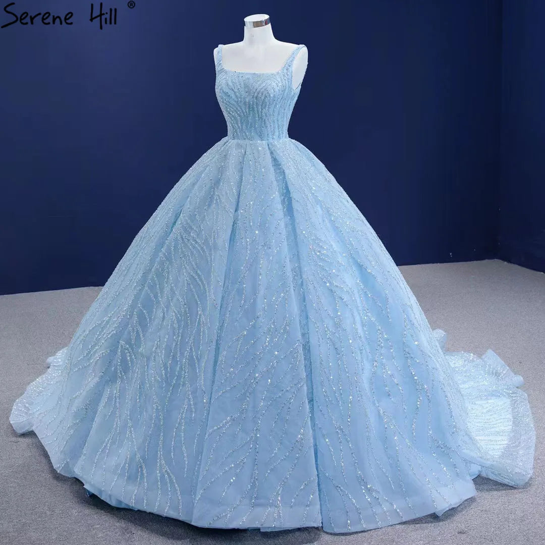 Serene Hill Blue Luxury High end Wedding Dresses 2024 Beaded Sleeveless Lace Up Bridal Dress HM67331 Custom Made