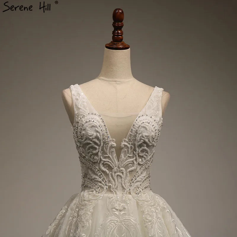2024 White High-end V-Neck Sexy Wedding Dresses New Luxury Sexy Sleeveless Beading  Bridal Gown Real Photo