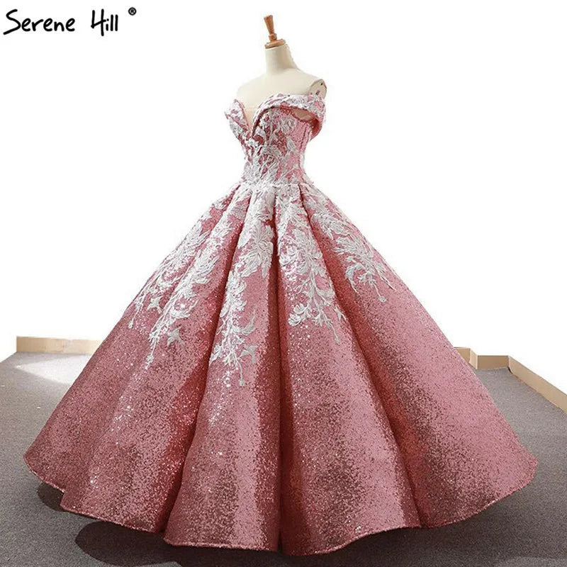 Handmade Flowers Sequined Sparkle Luxury Wedding Dress 2023 Sky Blue Off Shoulder Sexy Fashion Bridal Gown Real Photo 66667
