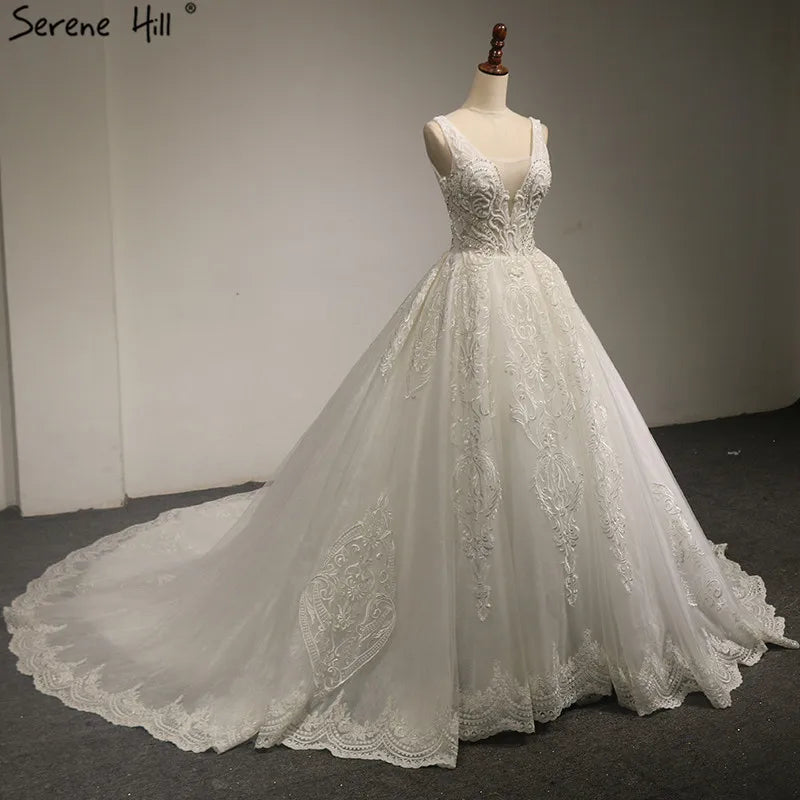 2024 White High-end V-Neck Sexy Wedding Dresses New Luxury Sexy Sleeveless Beading  Bridal Gown Real Photo