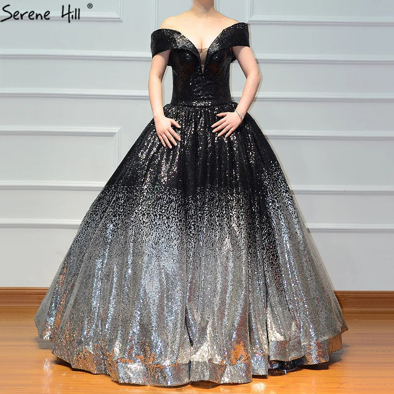 Contrast Coloar Off Shoulder Sexy Wedding Dress 2024 Luxury Sequined Sparkly High-end Bridal Gowns 66536 Custom Made