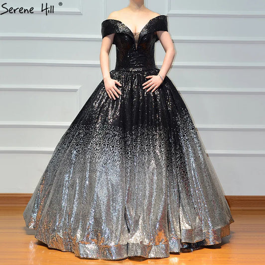 Contrast Coloar Off Shoulder Sexy Wedding Dress 2024 Luxury Sequined Sparkly High-end Bridal Gowns 66536 Custom Made