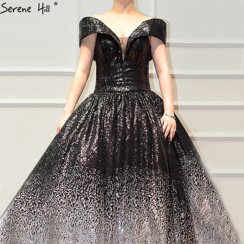 Contrast Coloar Off Shoulder Sexy Wedding Dress 2024 Luxury Sequined Sparkly High-end Bridal Gowns 66536 Custom Made