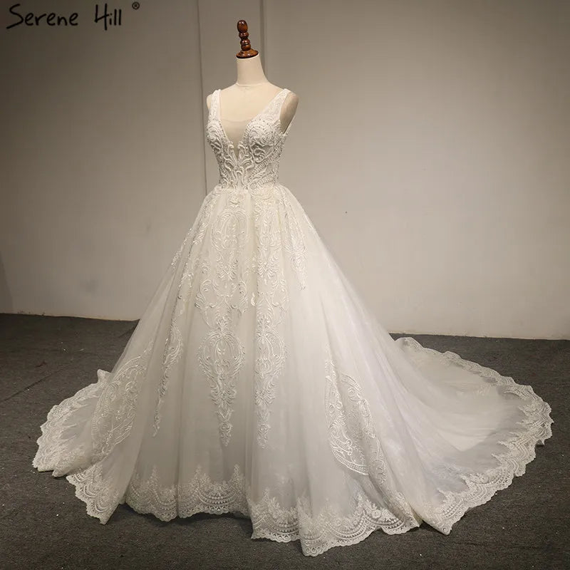 2024 White High-end V-Neck Sexy Wedding Dresses New Luxury Sexy Sleeveless Beading  Bridal Gown Real Photo