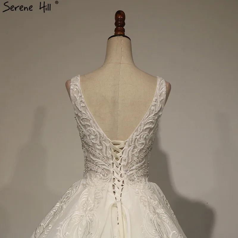2024 White High-end V-Neck Sexy Wedding Dresses New Luxury Sexy Sleeveless Beading  Bridal Gown Real Photo