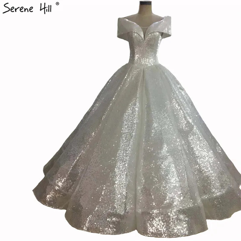 Contrast Coloar Off Shoulder Sexy Wedding Dress 2024 Luxury Sequined Sparkly High-end Bridal Gowns 66536 Custom Made