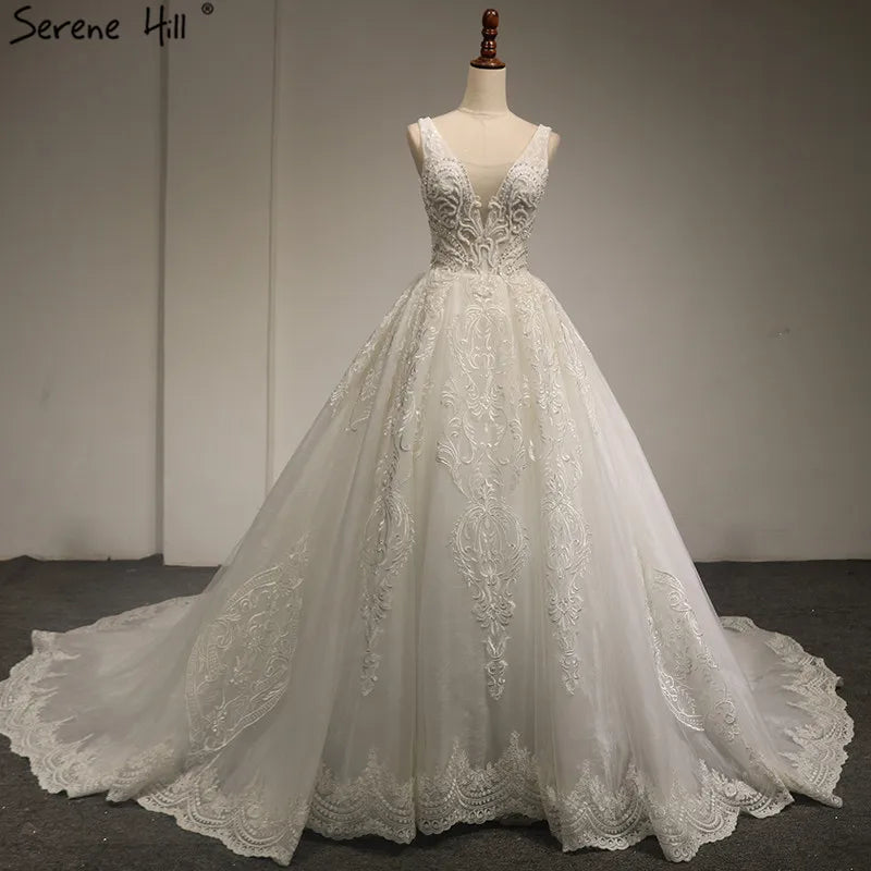 2024 White High-end V-Neck Sexy Wedding Dresses New Luxury Sexy Sleeveless Beading  Bridal Gown Real Photo