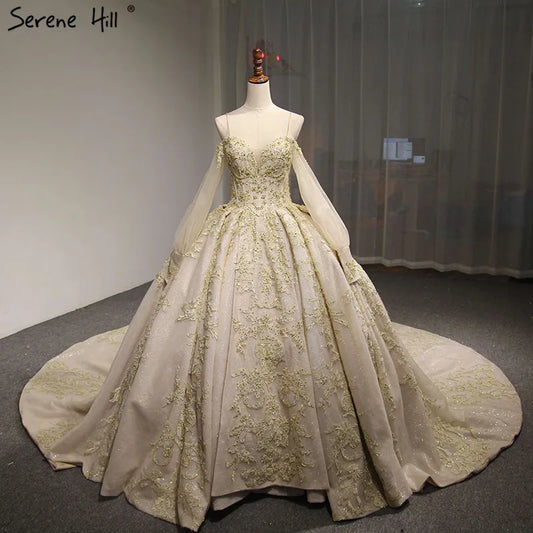 High-end Luxury Beading Sequined Tulle Wedding Dresses 2024 Sweetheart Long Sleeves Vintage Bridal Gowns Vestido De Noiva