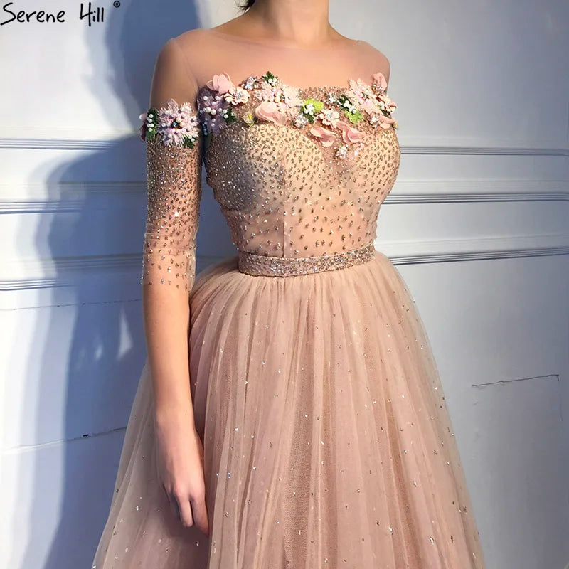 2024 New Fashion Half Sleeves Evening Dresses Beach Flowers Crystal Sparkle Formal Evening Gowns Serene Hill LA6536