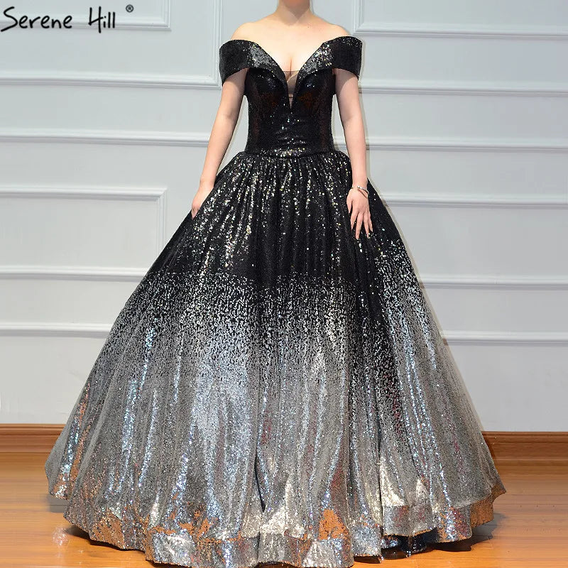Contrast Coloar Off Shoulder Sexy Wedding Dress 2024 Luxury Sequined Sparkly High-end Bridal Gowns 66536 Custom Made