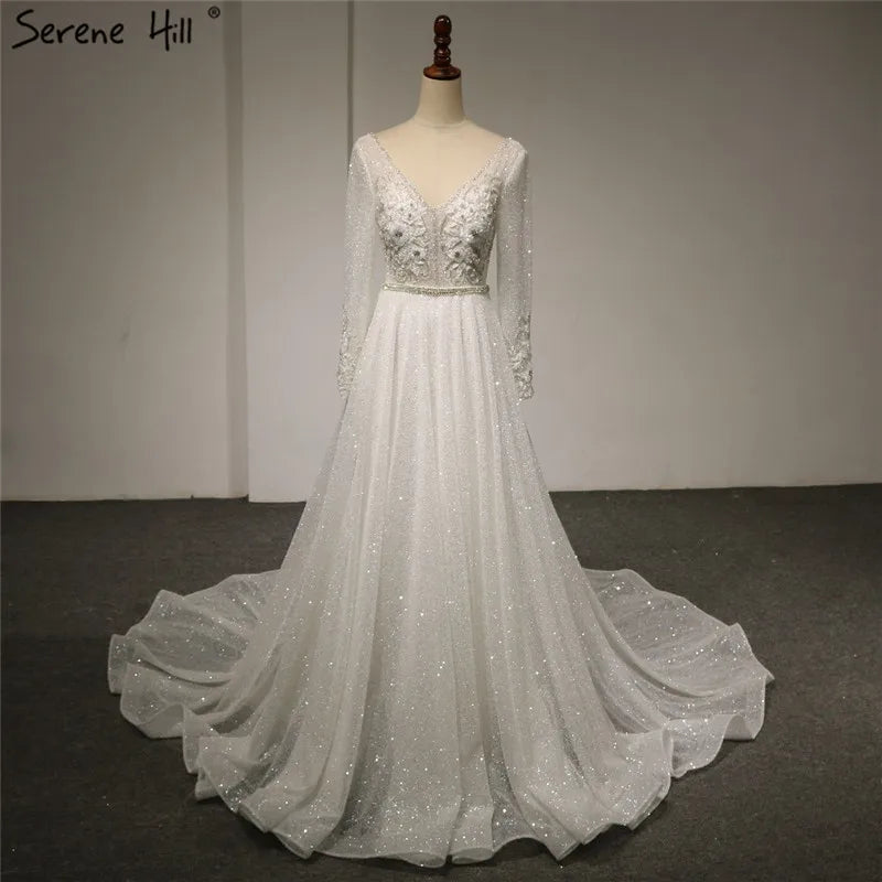 2024 V-Neck High-end Luxury Glitter Wedding Dress New Sleeveless Sequined Crystal Sexy Fashion Bridal Gown Real Photo HA2373