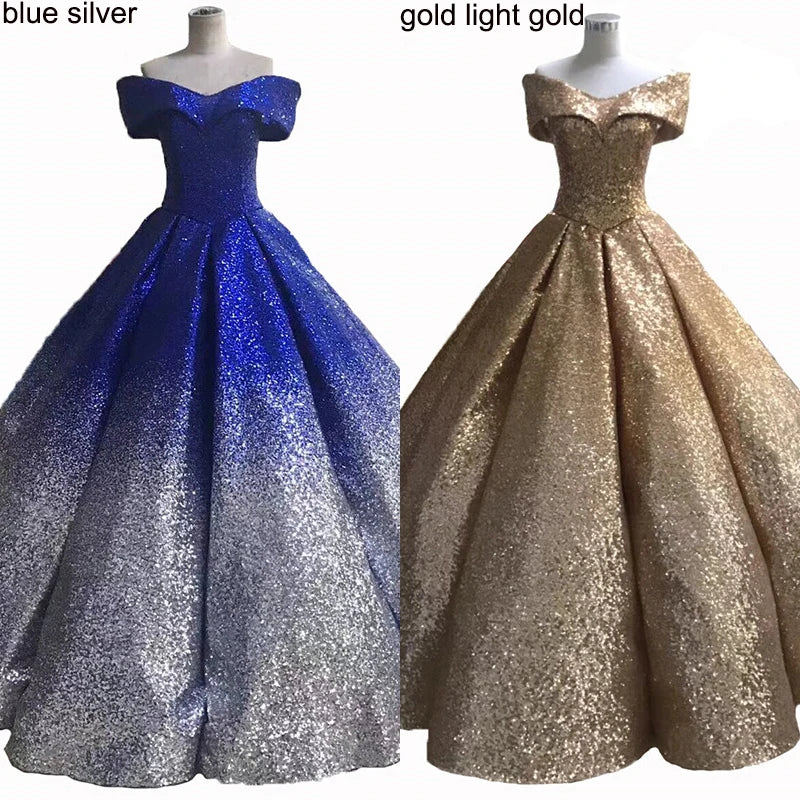 Contrast Coloar Off Shoulder Sexy Wedding Dress 2024 Luxury Sequined Sparkly High-end Bridal Gowns 66536 Custom Made