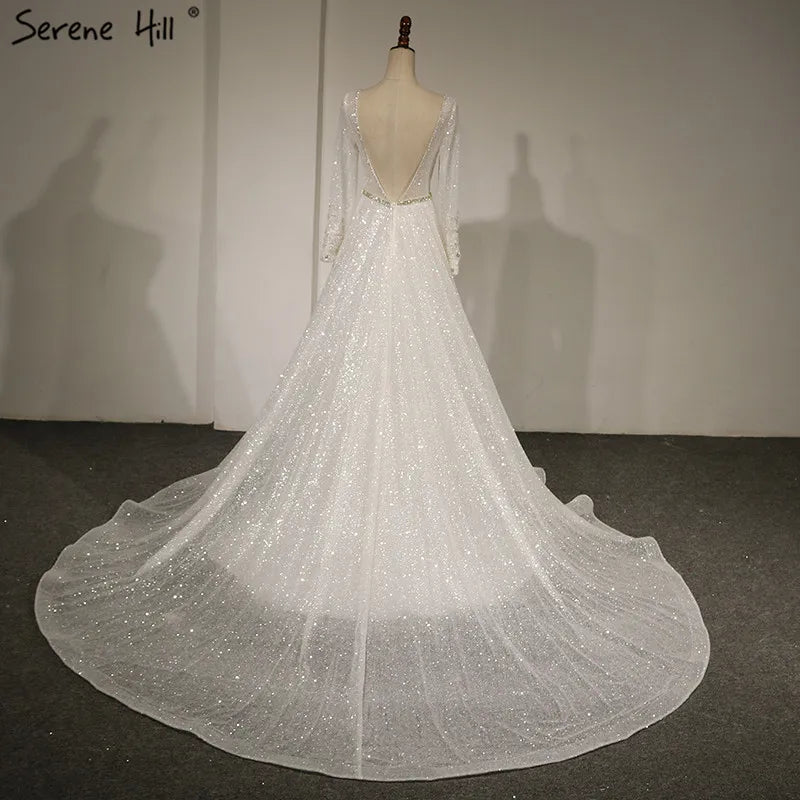 2024 V-Neck High-end Luxury Glitter Wedding Dress New Sleeveless Sequined Crystal Sexy Fashion Bridal Gown Real Photo HA2373