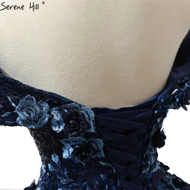 2024 Off Shoulder High-end Blue Bridal Wedding Dress New Sleeveless Sequined Sparkle Weddding Gown Real Photo 66536B