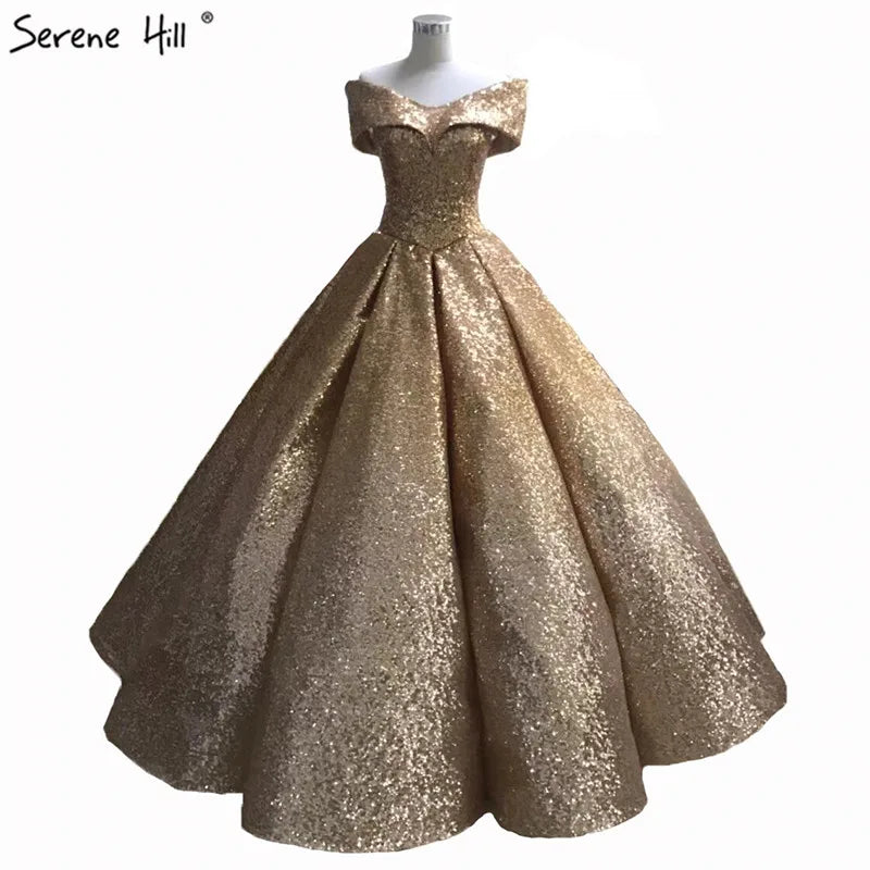 Contrast Coloar Off Shoulder Sexy Wedding Dress 2024 Luxury Sequined Sparkly High-end Bridal Gowns 66536 Custom Made