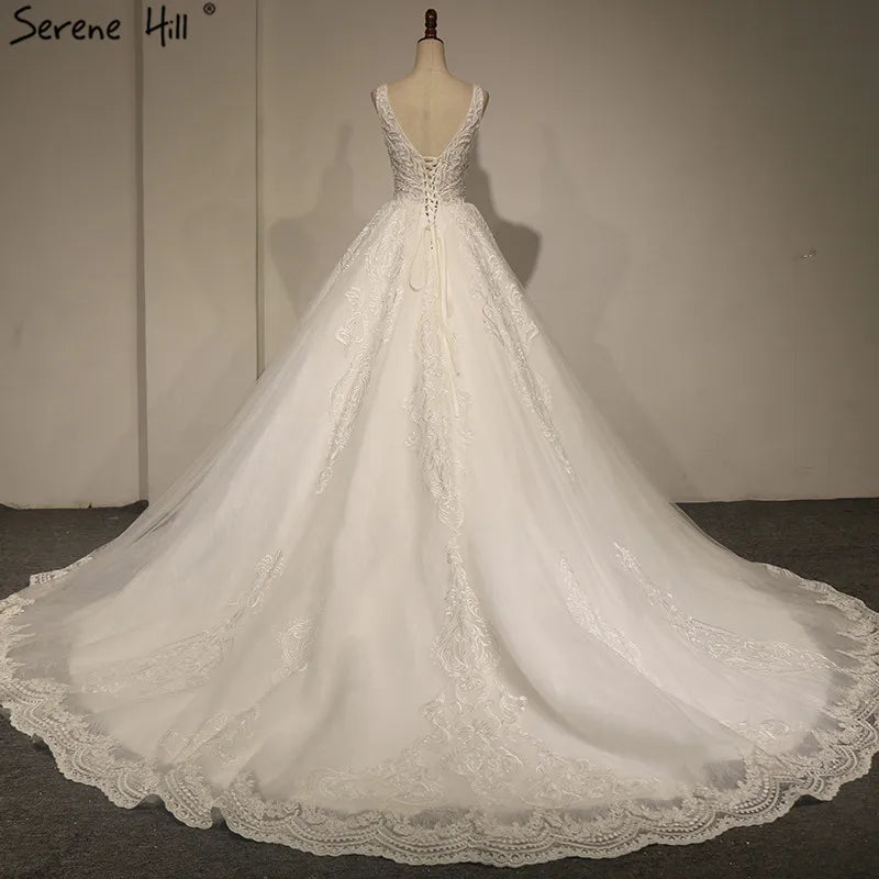2024 White High-end V-Neck Sexy Wedding Dresses New Luxury Sexy Sleeveless Beading  Bridal Gown Real Photo