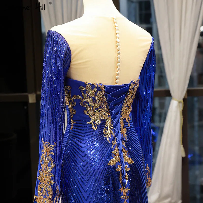 Dubai Blue Sequined Sexy Wedding Dresses 2024 Removable Long Sleeves Luxury Bridal Gowns Real Photo HM66787 Custom Made