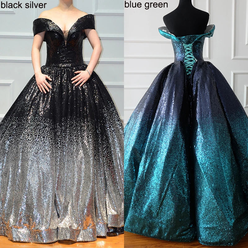 Contrast Coloar Off Shoulder Sexy Wedding Dress 2024 Luxury Sequined Sparkly High-end Bridal Gowns 66536 Custom Made