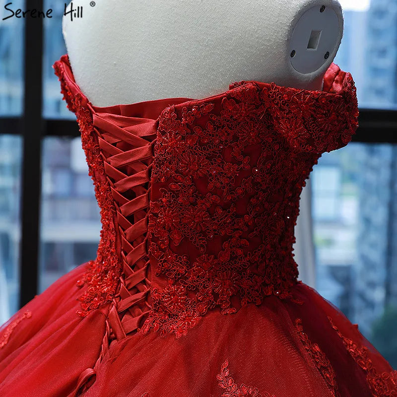 Wine Red Lace Tiered Vintage High-end Sexy Wedding Dress 2024 Off Shoulder Bridal Gowns Real Photo HM66786 Custom Made