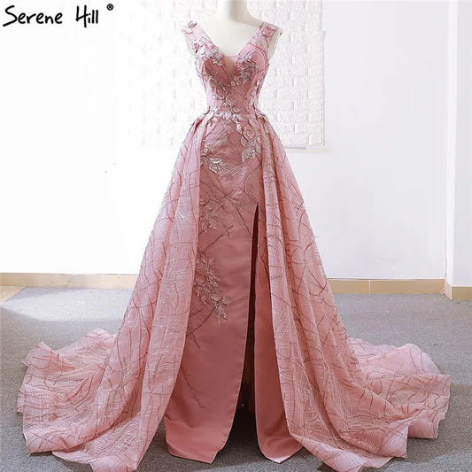 High-end Red Bean Sexy V-Neck Evening Dresses 2024 Handmade Flowers Sequined Vintage Evening Gowns Real Photo HM66719