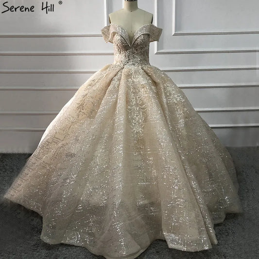 Ivory Off Shoulder Vintage Sexy Wedding Dresses 2024 Sequined Sparkle Sleeveless Luxury Bride Gown Real Photo HA2226 Custom Made