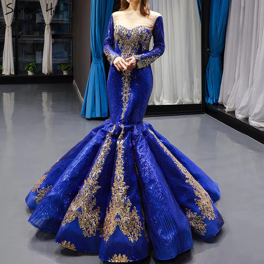 Dubai Blue Sequined Sexy Wedding Dresses 2024 Removable Long Sleeves Luxury Bridal Gowns Real Photo HM66787 Custom Made