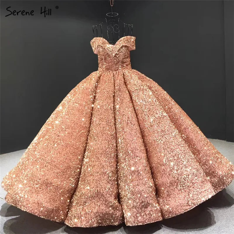 Dubai Sweetheart Sexy Green Luxury Wedding Dresses 2024 Sequined Off Shoulder Bridal Gowns Serene Hill HM66991 Custom Made