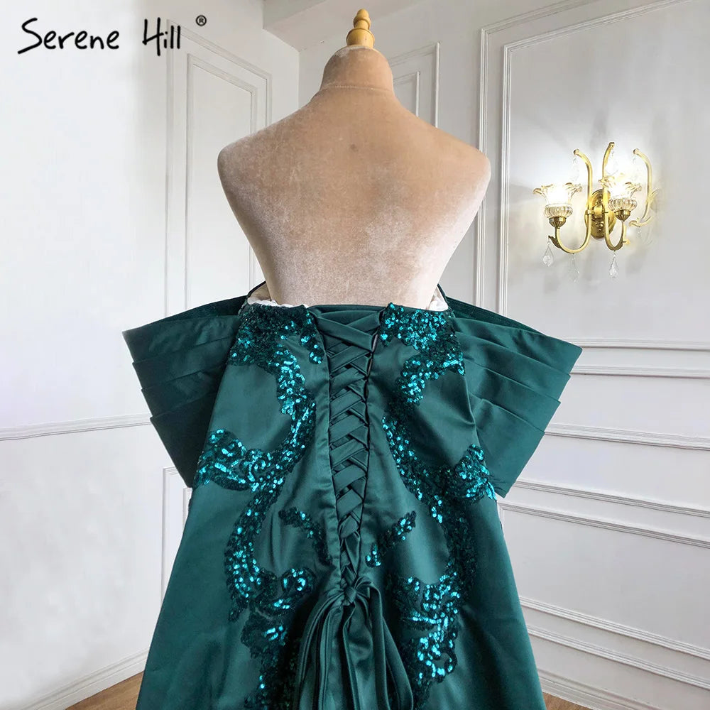 Serene Hill Green Mermaid Luxury Evening Dresses Gowns 2024 Satin Elegant Sexy For Women Party HM67227