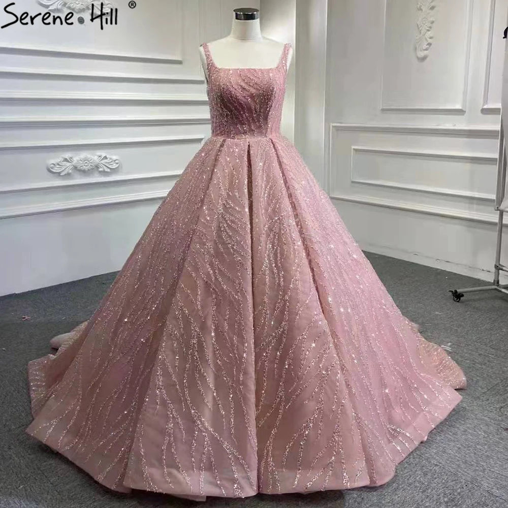 Serene Hill Blue Luxury High end Wedding Dresses 2024 Beaded Sleeveless Lace Up Bridal Dress HM67331 Custom Made