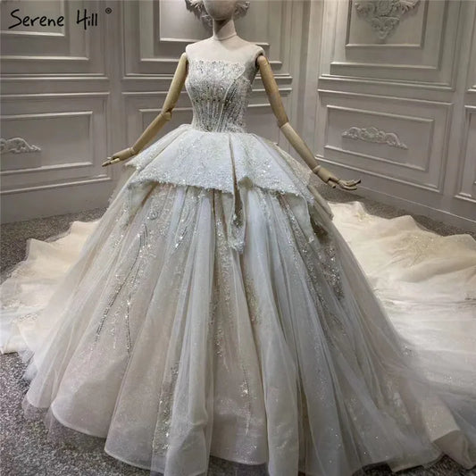 Ultimate Luxury Off Shoulder Sexy Wedding Dresses 2024 Dubai Champange Diamond Sequins Bridal Gowns HA2299 Custom Made